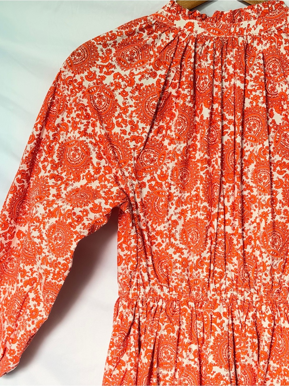New J Crew Orange White Floral Poplin 100% Cotton Ruffle Collar Small Mini Dress - Picture 11 of 17